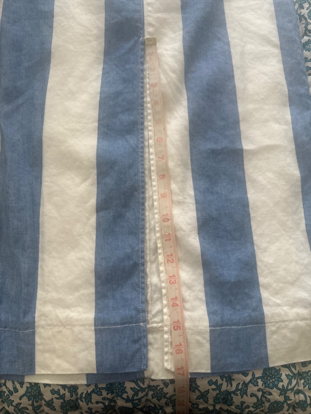 Anthropologie Colette Linen Maxi Skirt Stripes Patch Pockets Blue Slit Sz Medium - Picture 5 of 11